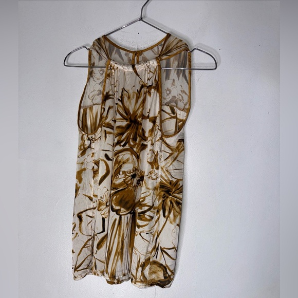 Nu Collective Tops - NU Collective Small Cream Brown Abstract Sleeveless Silk‎ Blouse